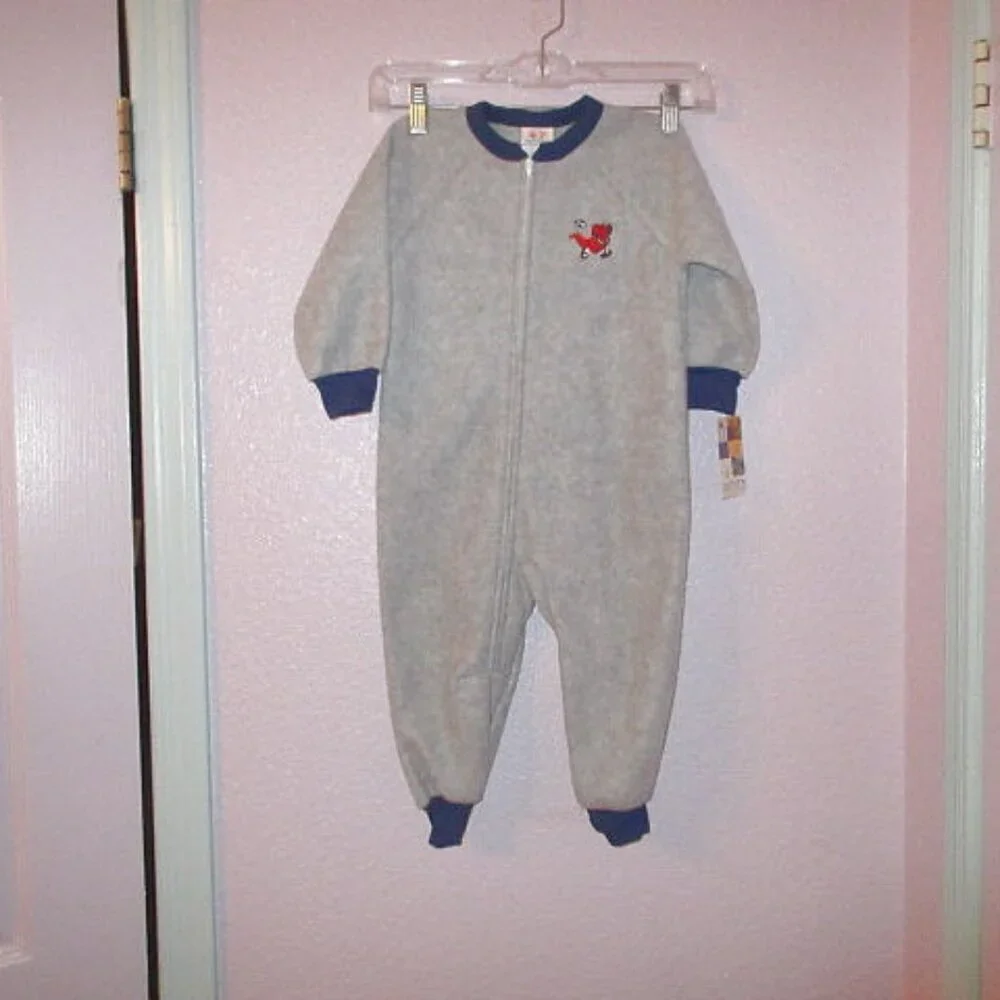 Vtg Carter's Fleece Dinosaur Football Pajamas 3T Zip Sleeper Fuzzy Blanket NWT